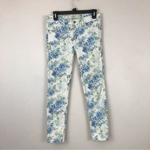 Abercrombie & Fitch White Blue Floral Flower Patterned Skinny Jeans Sz 6 28 w